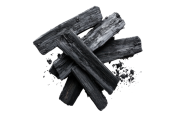 Premium Activated Charcoal Powder for Detoxifying and Skincare Purposes Isolated on Transparent Background