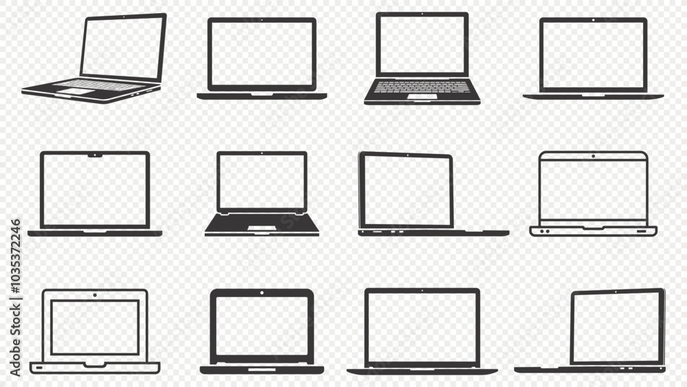 Poster laptop icons set. laptop computers icons in different styles isolated on transparent background.