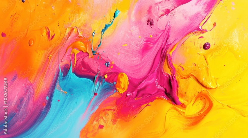 Poster swirls of paint in bright, bold colors, creating a lively and dynamic abstract background