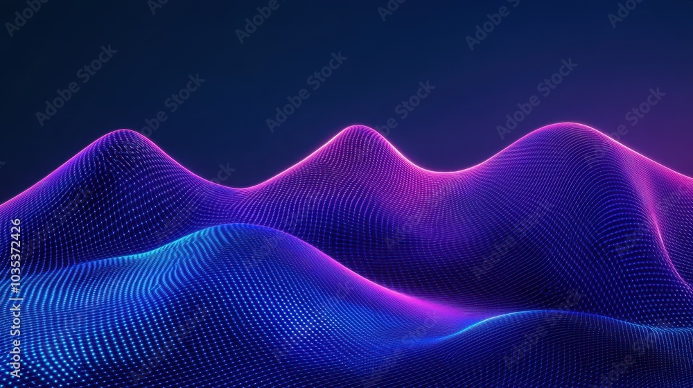 Poster dynamic abstract blue lines flow across a vibrant cityscape, creating an engaging visual for present