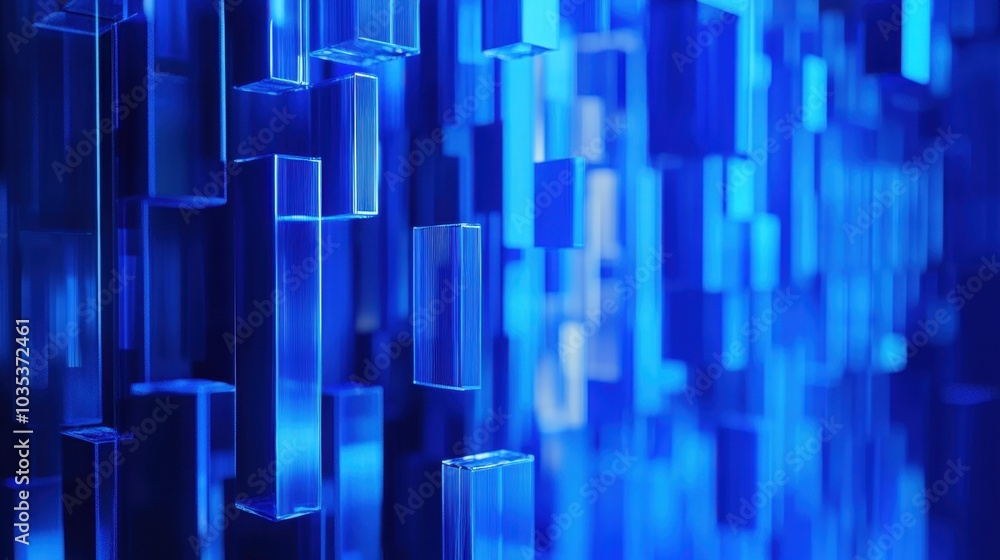 Poster dynamic abstract blue lines flow across a vibrant cityscape, creating an engaging visual for present