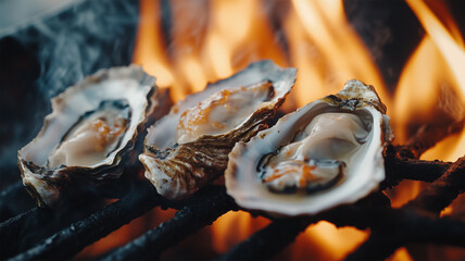 BBQで焼く牡蠣のクローズアップ
