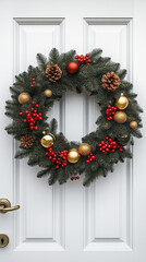 Christmas Wreath with Evergreen Branches and Decorations