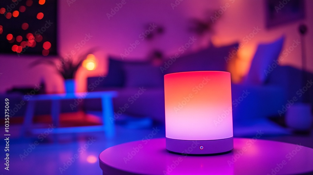 Poster autonomous assistant setting up a home theater system in a vibrant modern living room stock photo wi
