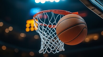 Basketball Shot in Motion through the Hoop