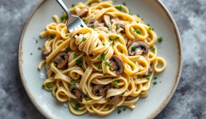 Creamy Vegan Mushroom Stroganoff Served with Fettuccine Pasta (Vegan Cuisine)