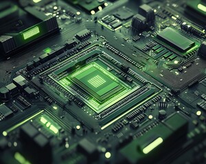 Fototapeta premium Cache Concept: Green Storage System for Memory Technology on Circuit Board