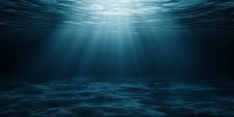 Fototapeta premium Sunlight piercing the water's surface, casting rays and illuminating the deep ocean. Perfect for underwater, nature, and tranquility themes.