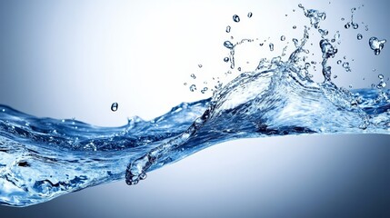 Dynamic Splash of Refreshing Water, with Crystal Clear Droplets, on a Serene Blue Background