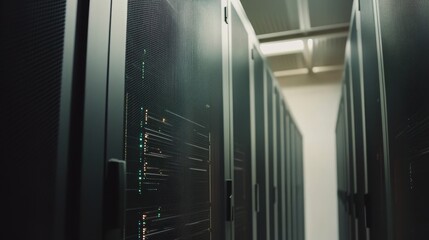 Interior of a large modern server room showcasing advanced technology and server racks, emphasizing data storage, processing, and management in a digital environment