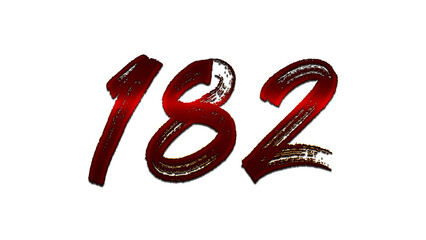 3D blood red number design of 182 on white background.