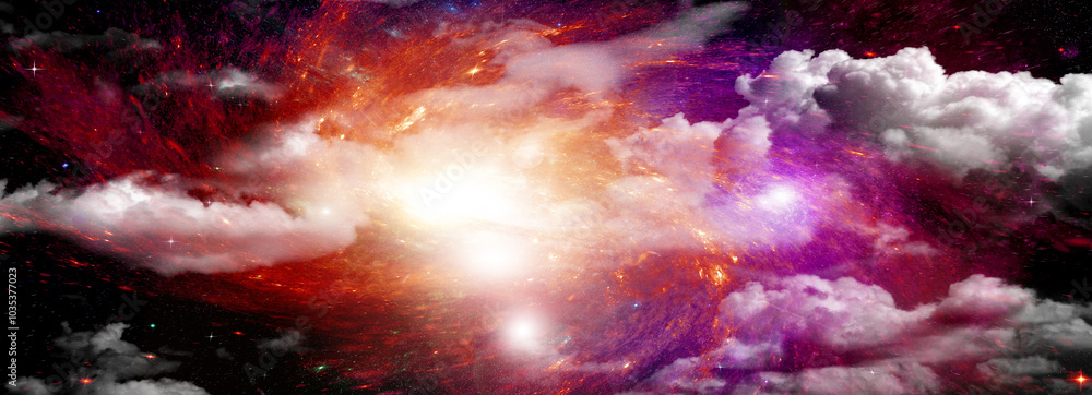 Sticker galaxy in a free space. 3d rendering