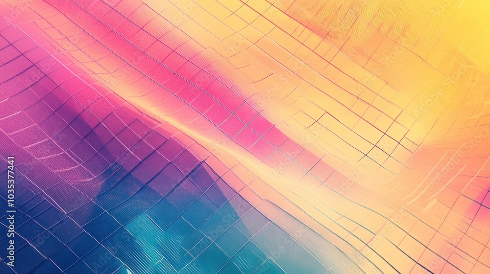 Poster colorful grid pattern with a gradient effect, creating a structured yet abstract look