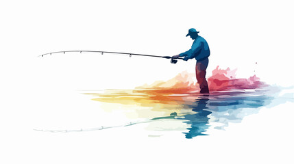 Fototapeta premium Illustration of a fisherman catching fish. Fishing.