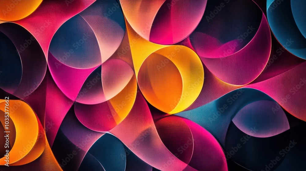 Poster complex patterns of overlapping circles, forming a rhythmic and dynamic abstract design