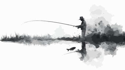 Illustration of a fisherman catching fish. Fishing.