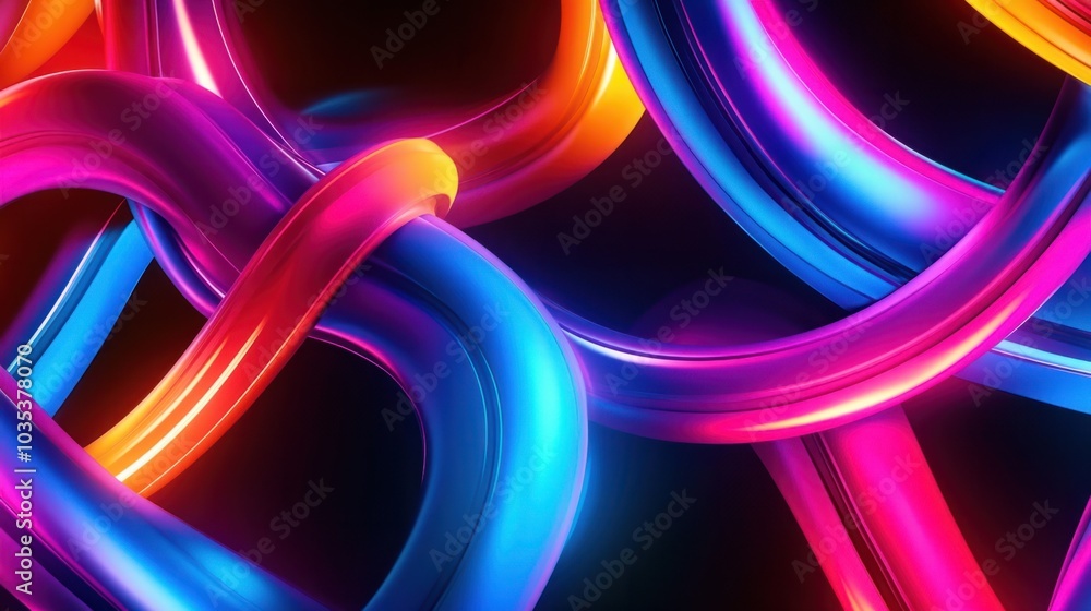 Aufkleber curved lines in bright neon shades, intersecting and twisting to create an abstract design