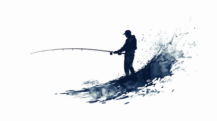 Illustration of a fisherman catching fish. Fishing.