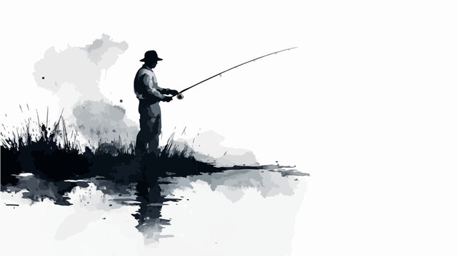 Illustration of a fisherman catching fish. Fishing.