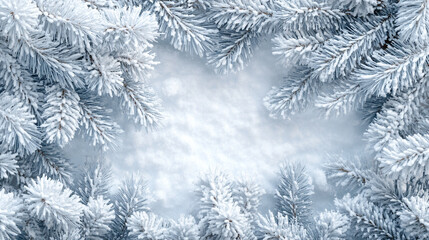Isolated white spruce branches on white background with space in the middle.