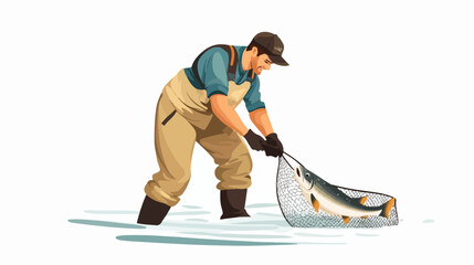 Obraz premium Illustration of a fisherman catching fish. Fishing.