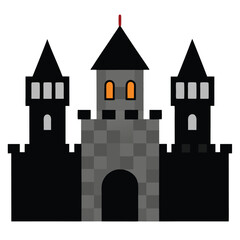 Medieval black castle with gates, stone brick walls vector on white background