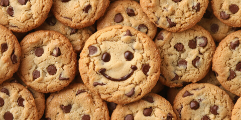 Smiling cookie placed on top of a pile of cookies, perfect for fun, playful content related to desserts, celebrations, or family-friendly moments.