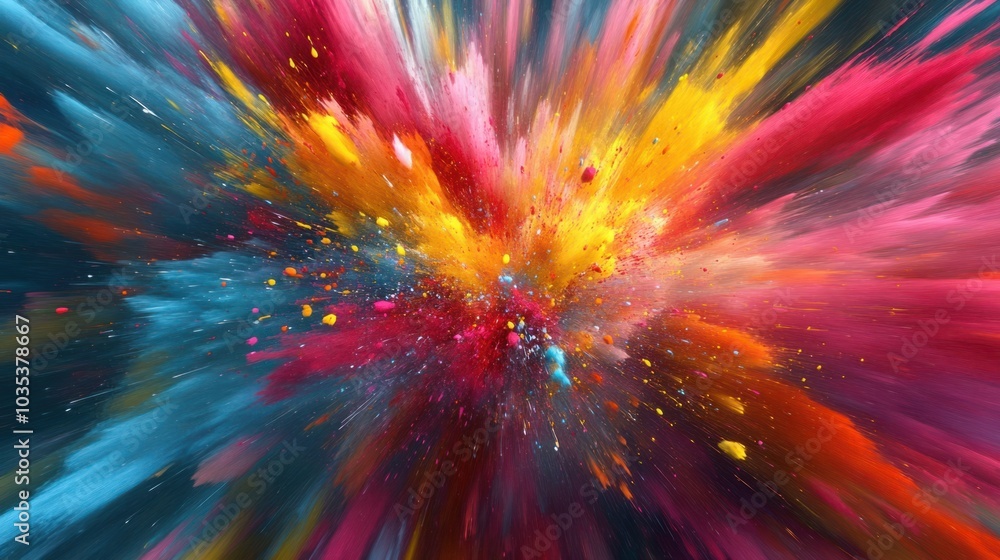 Aufkleber exploding colors in splatter patterns, forming a chaotic yet artistic abstract background