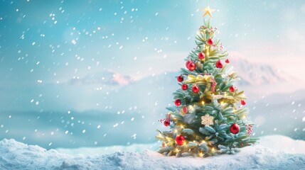 Obraz premium Festive Christmas Tree in Winter Wonderland Scene