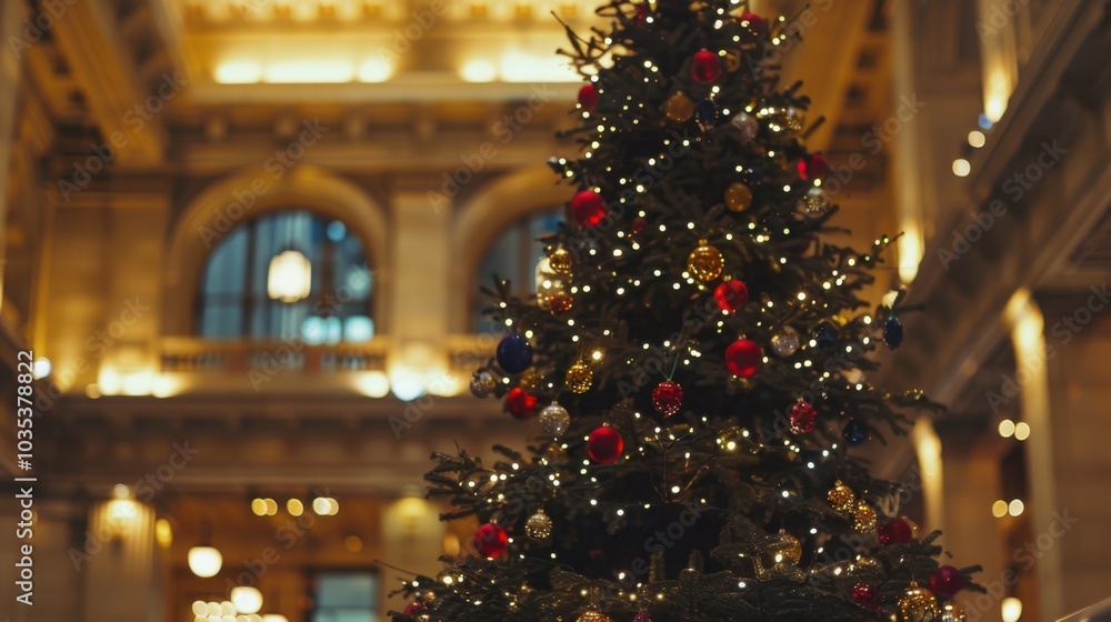 Sticker Festive Christmas Tree in Elegant Hallway