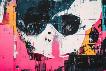 Graffiti inspired street art with bold, chaotic typography and neon colors