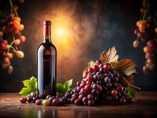 Obraz premium Elegant Wine Bottle with Grapes on Ledge for Tasting Experience