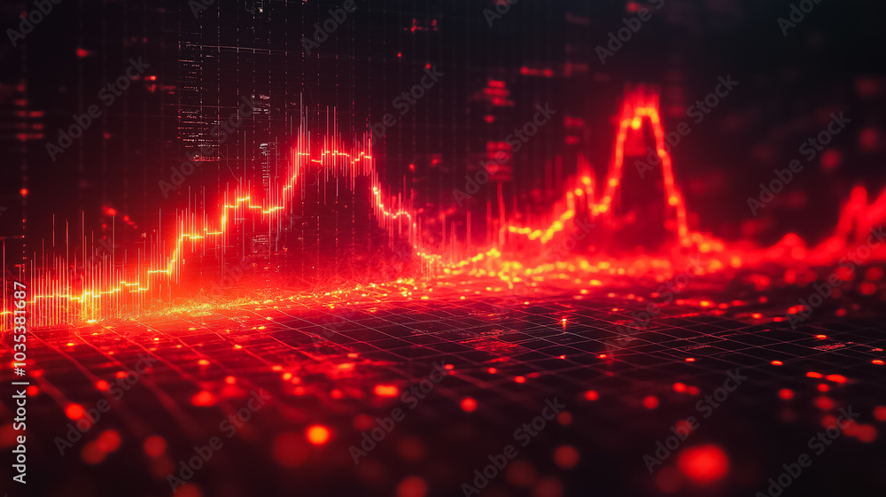 Poster a red line graph with a downward trend. the red line is the highest point of the graph