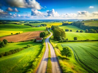 Empty Country Road in Denmark - Scenic Tilt-Shift Landscape Photography