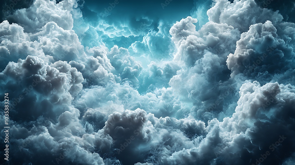 Poster explore a stunning view of dramatic clouds illuminated by soft light, creating a captivating atmosph