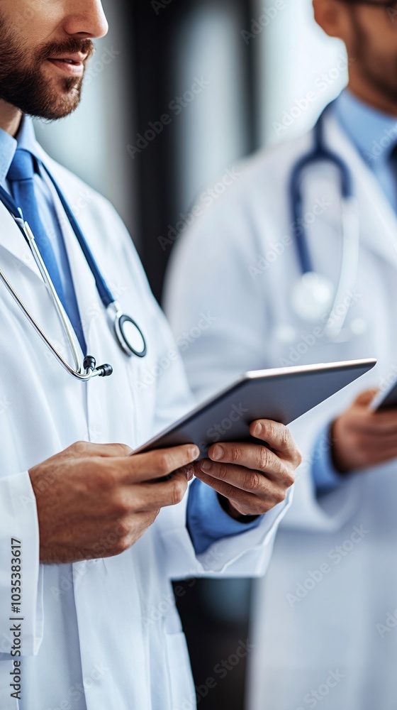 Aufkleber medical team in a hospital setting discussing treatment plans using digital tablets stock photo with
