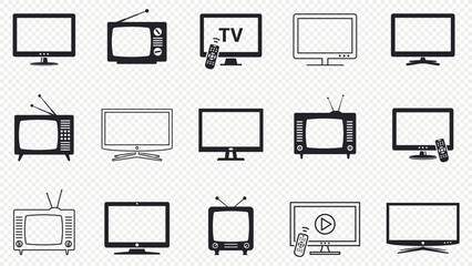 Set of modern and retro tv flat and line icons isolated on transparent background.