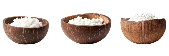 Coconut Shell Bowls Filled with Shredded Coconut