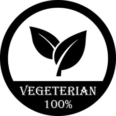 Vegetarian icon. Bio, organic and healthy food flat symbol. Suitable for Vegetarian stamp sticker with Leaves vector. Minimal black organic and bio product badge isolated on transparent background.