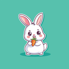 Cute Rabbit Baby Pink Carrot Ninja Laptop Rocket Game Illustration Icon Vector Art with color background
