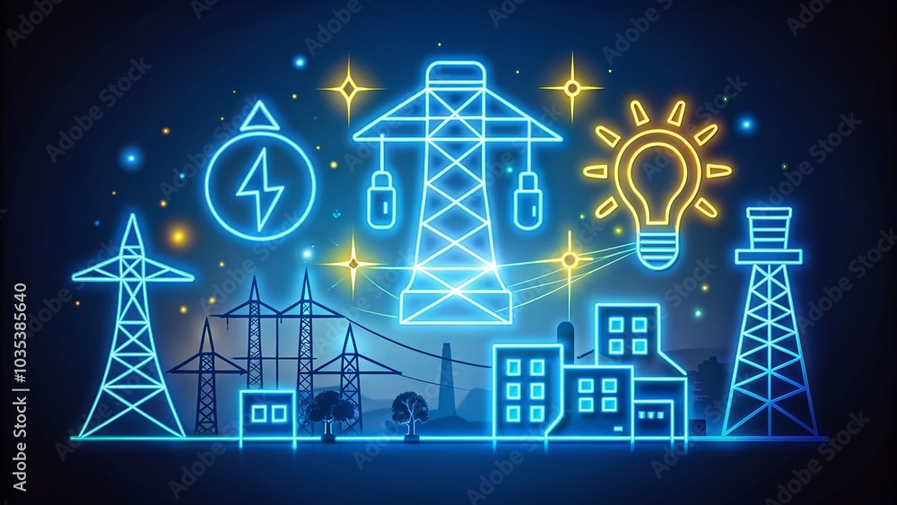 Poster energy and power line icons collection in flat design for ui applications