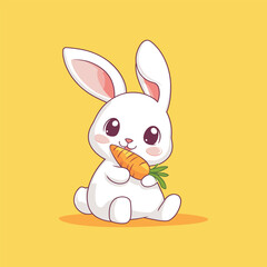 Cute Rabbit Baby Pink Carrot Ninja Laptop Rocket Game Illustration Icon Vector Art with color background