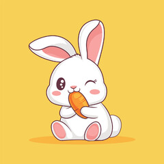 Cute Rabbit Baby Pink Carrot Ninja Laptop Rocket Game Illustration Icon Vector Art with color background