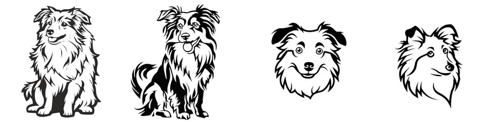 Fototapeta premium A collection of playful dog illustrations showcasing various breeds in a fun, cartoon style on a white background.