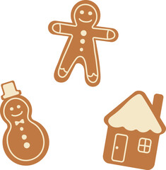Illustration of Christmas Cookies, Gingerbread man, House and Snowman on White Background. Vector