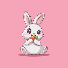 Cute Rabbit Baby Pink Carrot Ninja Laptop Rocket Game Illustration Icon Vector Art with color background