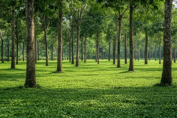 Obraz premium Teak Tree on Grass in Tropical Forest Environment: Nature and Landscapes