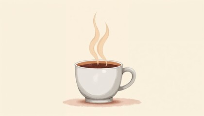 Obraz premium Hot beverage illustration, cozy mood, steaming cup design, soft background, copy space