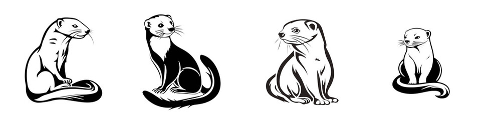 Four adorable otters playfully lounging together against a white isolate background.