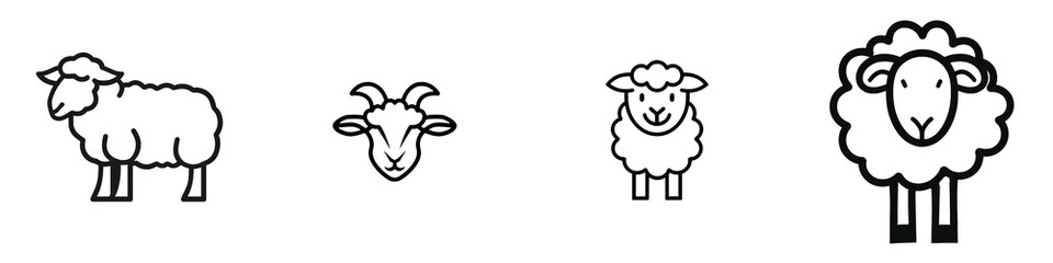 Four cute animal illustrations including sheep and lion, perfect for educational materials or children's products.